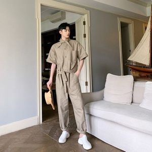 Mannen Hip-Hop Punk Jumpsuit Overalls Romper Lange Cargo Broek Man Korte Mouwen Effen Kleur Casual Jumpsuits Overalls Enkel lengte