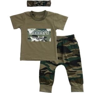 Baby Zomer Kleding 3Pcs Baby Jongens Meisjes Outfits Brief Gedrukt T-shirt + Camouflage Lange Broek + Hoofdband Kleding set