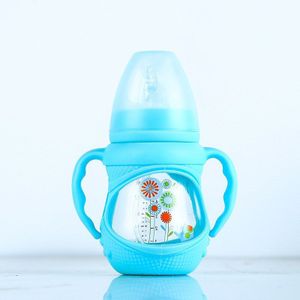 Pasgeboren Baby Glazen Zuigfles Set Zuigfles Slip Te Vallen Brede Kaliber Met Handvat Stro Babyvoeding fles