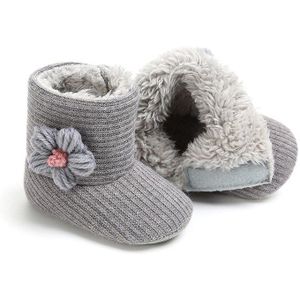 Winter Waarschuwen Dikke Pluche Baby Meisje Laarzen Leuke Effen Kleur Bloem Katoenen Prinses Baby Laarzen Winter Breien Baby Schoenen