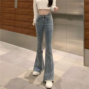 Vrouwelijke Wijde Pijpen Stretch Skinny Flare Denim Broek Dames Casual Lichtblauw Streetwear Hoge Taille Bell Bottom Lange Jeans Voor vrouwen