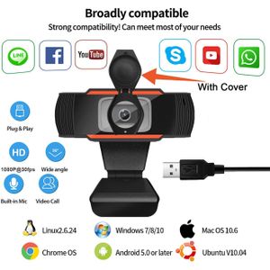 Webcam 1080P Full Hd Usb Webcam Met Microfoon Usb Plug En Play Video Call Voor Pc Computer desktop Gamer Webcast