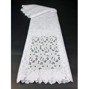 Pure White Nigeria Kant Stof Kant Guipure Koord Kant Stof Sequin Lace Stof 5 Yards Bruiloft