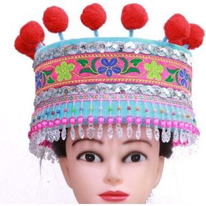 Volwassenen miao kleding hoed voor vrouwen minderheid hoed voor vrouwen chinese nationale hoofd slijtage festival dans hoed miao dans