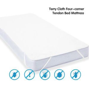 Vier-Hoek Pees Badstof Bed Cover Glad Waterdicht Ademend Anti-Mijt Matras Protector Solid Wit Matras Topper