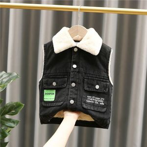 High-End Herfst Baby Meisjes Warm Denim Vest Jas Winter Jongens Thicken Vest Kids Bovenkleding Vest Plus Fleece Kinderen jassen