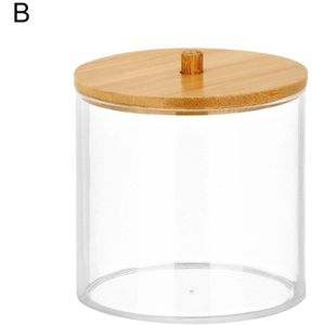1Pc Acryl Multifunctionele Make Wattenschijfje Organisator Opbergdoos Voor Wattenstaafjes Staaf Badkamer Qtip Container Met Bamboe Deksel