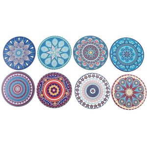 Onderzetters Voor Drankjes, Set Van 8 Absorberende Steen Onderzetters Voor Houten Tafel, Mandala Keramische Onderzetters Met Cork Base