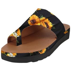 Schoenen Vrouw Sandalen Flats Wiggen Open Teen Enkel Strand Schoenen Romeinse Bloemen Sandalen Vrouwen Print Orthopedische Bunion Corrector