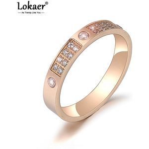 Lokaer Titanium Rvs Rhinestone Party Ring Trendy Mozaïek Cz Crystal Rose Gouden Trouwringen Sieraden Voor Vrouwen R19177