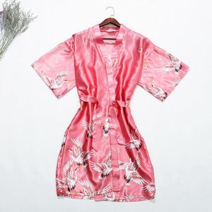 Mannen Gewaden Kleding Zomer Chinese Zijde/Satijn Crane Print Kimono Lange Robe Gown Nightrobe Badjas Slaap Night thuis Slijtage