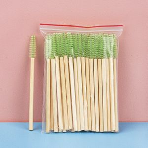 50 Stuks Bamboe Handvat Wimperborstels Wegwerp Wenkbrauw Borstel Wimper Extension Mascara Wands Applicator Vrouwen Makeup Tools
