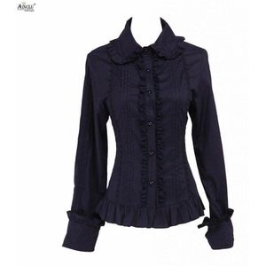 Lente/Zomer/Herfst/Winter Ainclu Womens Katoen Black Lange Mouwen Ruches Katoen Lolita Blouse/Rendering En outer Wear