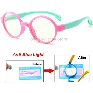 Kids Anti Blauw Licht Glazen Frame Kinderen TR90 Siliconen Optische Bril Jongen Meisje Flexibele Ronde Brillen Beschermende