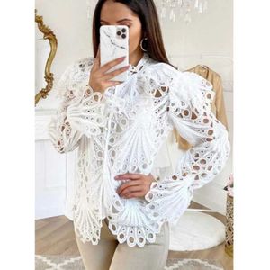 Boho Geïnspireerd Lente Vintage Witte Blouse Vrouwen Lange Mouwen Hollow Out Vrouwen Blouses Shirts Chic Ruffle Mouwen Boho Blouse