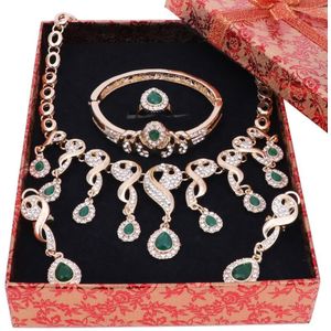 Goud Kleur Crystal Afrikaanse Kralen Sieraden Sets Voor Vrouwen Jurk Accessoires Bruiloft Bruids Ketting Oorbellen Armband Ring Sets