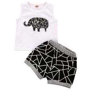 0-4Y Kids Baby Jongens Kleding Sets Olifant Print Mouwloos Vest Tops + Shorts Broek