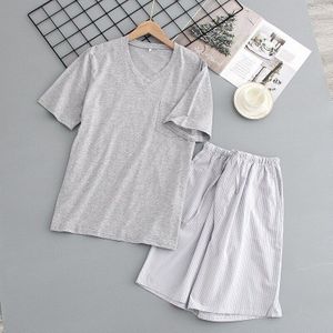 Mannen Zomer Dunne 2 Stuks Pyjama Set Toevallige V-hals Nachtkleding Man Thuis Kleding Losse Top &amp; Shorts Thuis Kleding Plaid bottoms Uitloper