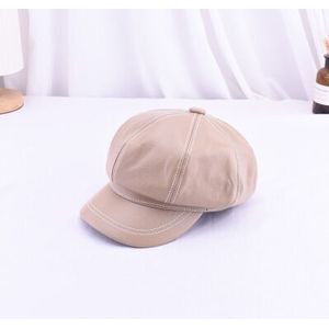 Vrouwen Mode Hechtdraad Effen Kleur PU Leer Achthoekige Cap Herfst Winter Caps Vrouwelijke Casual Engeland Vintage Hoeden Accessoires