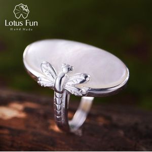 Lotus Plezier Echte 925 Sterling Zilver Natuurlijke Shell Creatieve Handgemaakte Fijne Sieraden Vintage Lange Ringen Voor Vrouwen Bijoux