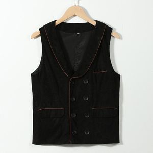 Europese Amerikaanse Mode Stedelijke Mannen Pak Vest Effen Kleur Slanke Revers Double Breasted Premium Vest Herenkleding