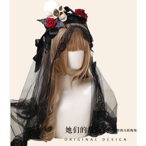 Lolita Gothic Dark Skeleton Black Lace Strik Halloween Haar Clip Haarspeld Rose Accessoires Cosplay Vrouwen Handgemaakte Hoofdtooi