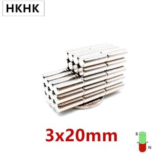 Hkhk 10-500Pcs Diameter Ronde Cilinder Magneten 3X20 Mm Magneet Encoder 3Mm X 20 Mm sterke Magnetische Standaard 3X20 Mm