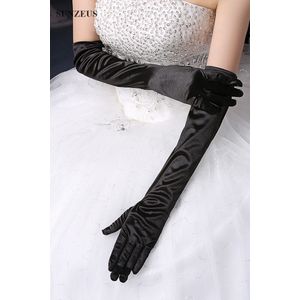Lange Zwarte Bruiloft Handschoenen Voor Party Elleboog Vinger Bruids Handschoenen Satijnen Gants De Mariee G56