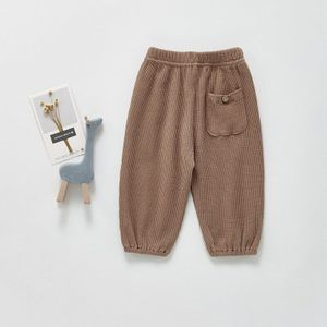 2022 Lente Baby Meisjes Jongens Broek Beige Bruin Elastische Taille Wafel Losse Stijl Harlan Radijs Broek Kinderen Kleding E1312