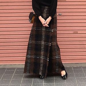 Plaid Wollen Rok Vrouwen Lente Herfst Koreaanse Kantoor Dames Retro Plus Size Hoge Taille Saias Femininas Midi A-lijn Rok Vrouwelijke