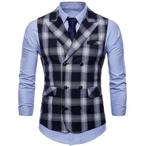 Lente En Herfst Mannen Pak Double-Breasted Plaid Vest Britse Wind Dubbele Zak Revers Grote Omvang Mannen Vest