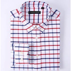 Mannen Standaard-Fit Plaid Oxford Dress Shirts Smart Casual Button down Kraag Lange Mouw Easy Care Katoen Werkkleding tops Shirt