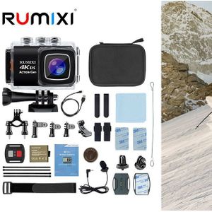 RUMIXI Sport 4K Action Camera met EIS Functie Waterdichte Onderwater 30M Video Record Cam met Afstandsbediening Externe mic