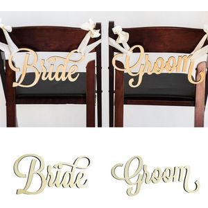 2 stks Rustieke Bruiloft Houten Stoel Teken Bruid en Bruidegom Stoel Borden Houten Borden Foto Props Bruiloft Decoratie