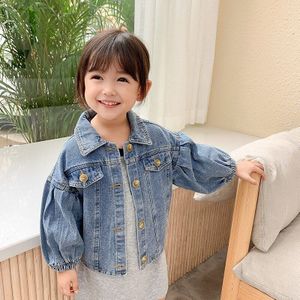 Herfst Meisjes Lange Mouw Denim Jas Kids Puff Mouwen Jeans Jassen Meisjes Jas