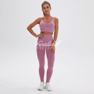 Mouwloze 2Pcs (Top En Broek) vrouwen Trainingspak Roze Hoge Taille Vrouwen Sportkleding Yoga Set Faridahill Yoga Set03