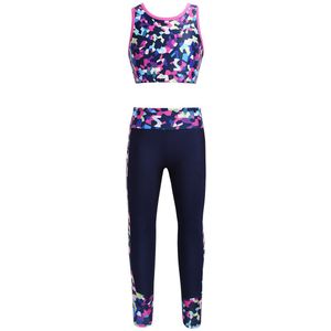 Kinderen Meisjes Kleding Gymnastiek Dancewear Outfit Digital Print Mouwloze Mesh Racerback Tanks Crop Top Met Leggings Broek