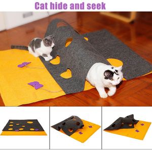 Cat Hide And Seek Mat Pet Toy Blanket Kitten Play Pad Hiding Carpet with Holes EIG88