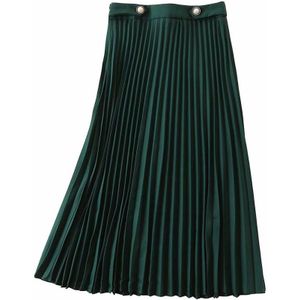 Vrouwen Mode Effen Kleur Geplooide Midi Rok Faldas Mujer Chic Vrouwelijke Kant Rits Casual Slim Vestidos Kantoor Rokken QUN620