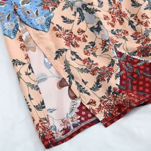 Vrouwen Strand Badpak Cover Up Boho Bloemen Gedrukt Open Voorzijde Kimono Vest Lange Mouwen Gordel Wrap Front Side Split Maxi gewaad