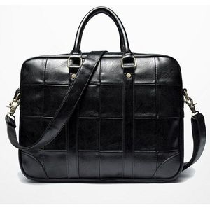 Vintage Lederen Mannen Handtas Grote 14 &quot;Laptop Tas Plaid Waterdichte Mannen Bedrijfsaktentas Casual Kantoor Werk tassen