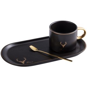 Luxe Gouden Rand Keramische Elanden Koffie Cup Lepel Set Dessertbord Mok Gerechten Kits Schotel Set Kerstcadeau Melk Thee cup Drinkware