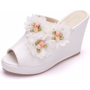 Bonjomarisa Vrouwelijke Bloemen Platform Mode Hoge Wiggen Slides Vrouwen Zoete Casual Slip-On Platform Schoenen Vrouw