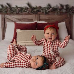 PUDCOCO Pasgeboren Baby Baby Boy Meisje Kerst Plaid Ruffle Romper Jumpsuit Pyjama Kleding Outfit 0-18M