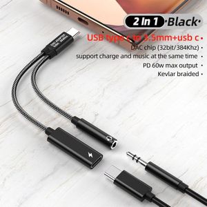 2 In 1 Usb Type C Naar 3.5Mm Jack Adapter Audio Aux Kabel USB-C Naar 3.5Mm Koptelefoon Adapter voor Samsung Note 10 20 Oneplus 8 7 Pro