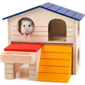 Klein Dier Kooien Hamster Huis Multifunctionele Villa Hamster Houten Twee-Layer Dorp Pet Huis Dierbenodigdheden