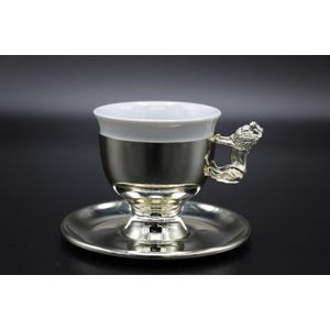 Leeuw Patroon Zilver Goud En Rose Gold Stijlvolle En Elegante Porselein Espresso Turkse Koffie Kop En Schotel Set