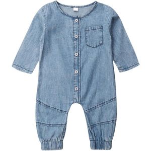 Pasgeboren Peuter Kind Baby Jongen Meisje Kleding Denim Rompertjes Lange Mouw Knop Romper Jumpsuit Unisex Outfit