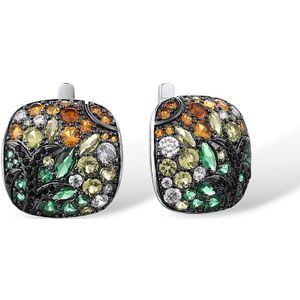 Santuzza Zilveren Oorbellen Voor Vrouwen Pure 925 Sterling Zilver Kleurrijke Stenen Klassieke Vierkante Trendy Party Fijne Sieraden