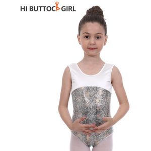 Kids Meisjes Wit Metalen Snake Print Professionele Ritmische Pak Maillots Ballet Kleding Dancewear Gymnastiek Prestaties Kleding